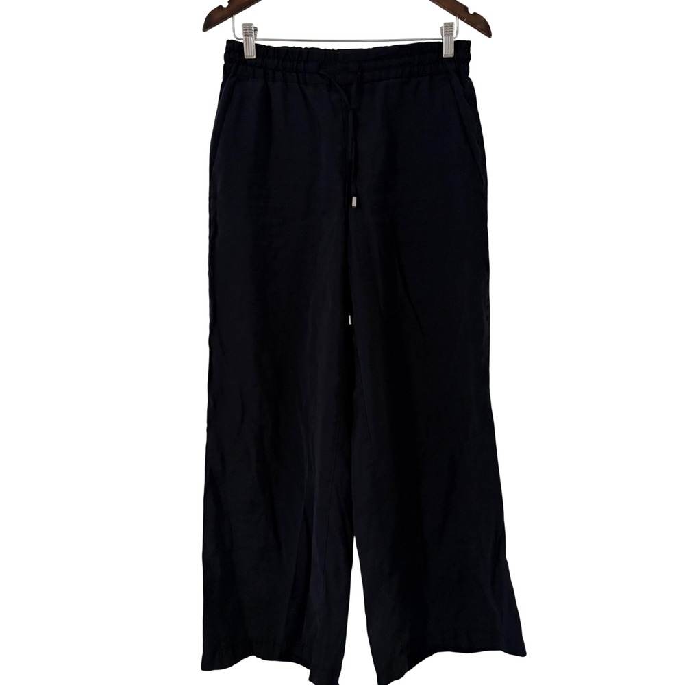 Zara Black Wide Leg Drawstring Elastic Waist Pants S Small Relaxed Flowy Casual
